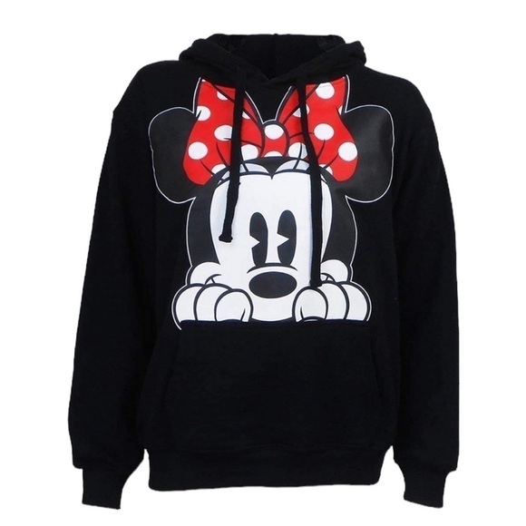 Disney Tops - Disney Adults Minnie Mouse Peeking Fleece Hoodie Black